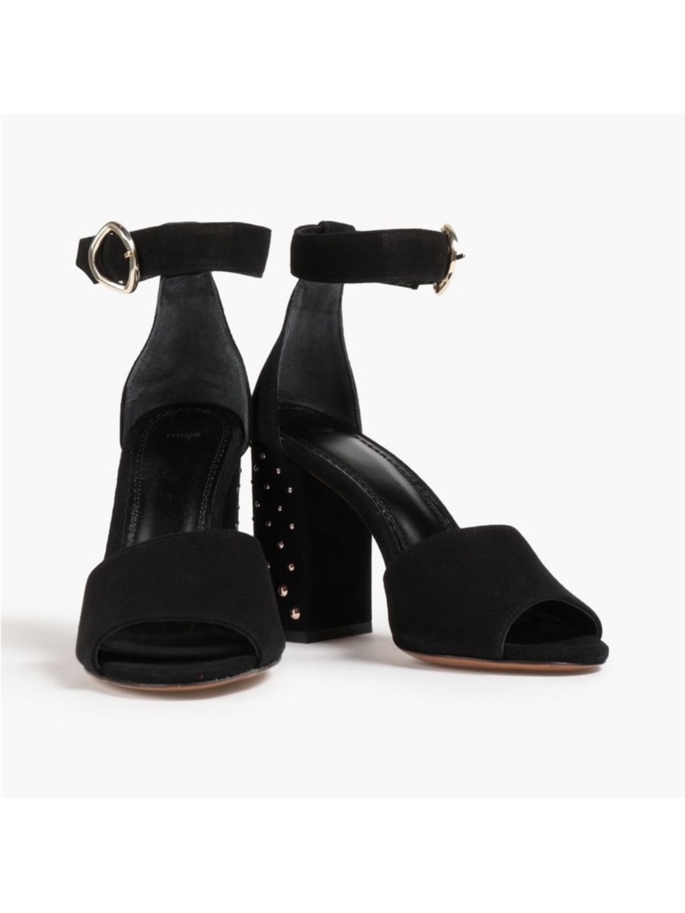 New! MAJE Paris Studded Embellished Block Square Heel Suede Sandals - Picture 4 of 11